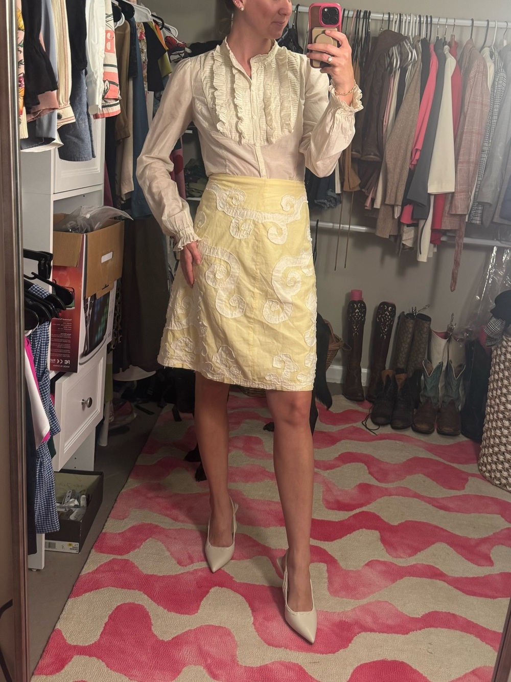 Yellow Embroidered A-Line Skirt by
